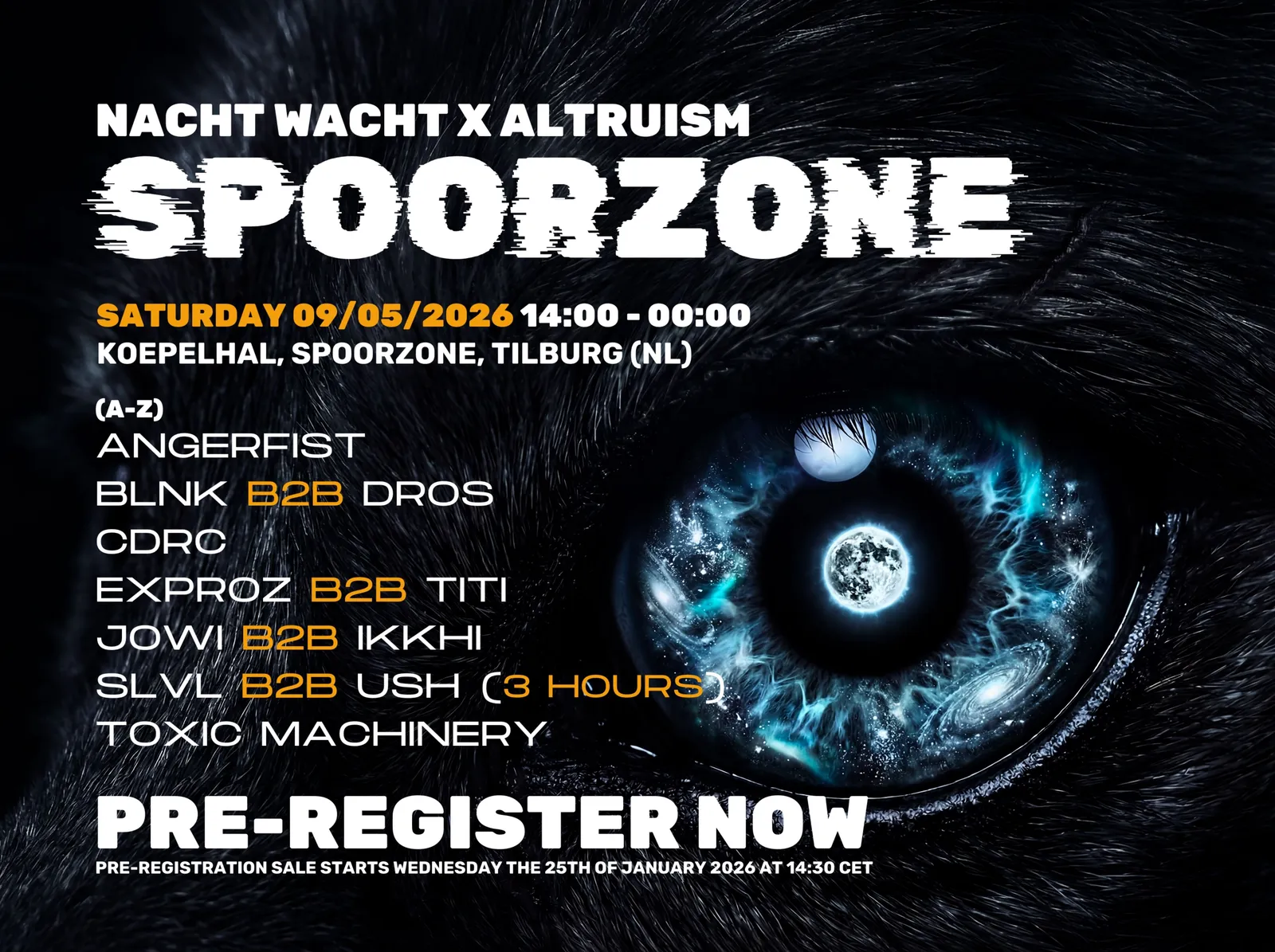 Campaign art for the Nacht Wacht × Altruism night at the Koepelhal in Tilburg